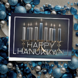 Malerei des eleganten Menorah Gold Blue Folien Feiertagskarte