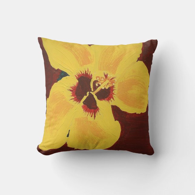 Malerei des gelben hawaiianischen Hibiskus Pillow Kissen (Vorderseite)