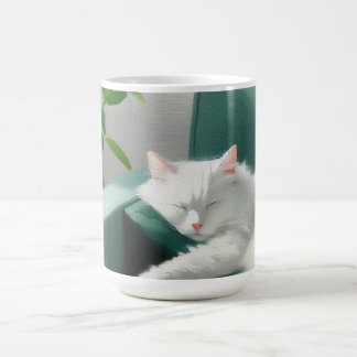 Malerei des Katzenschläfens auf einem grünen Sofa Kaffeetasse