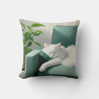 Malerei des Katzenschläfens auf einem grünen Sofa Kissen