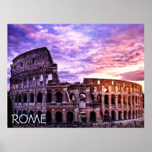 Malerei des Kolosseums in Rom bei Sonnenuntergang Poster