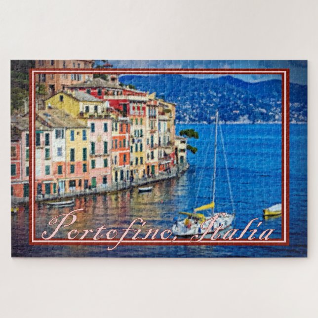 Malerei des Segelns nach Portofino, Italien - 20x3 Puzzle (Horizontal)