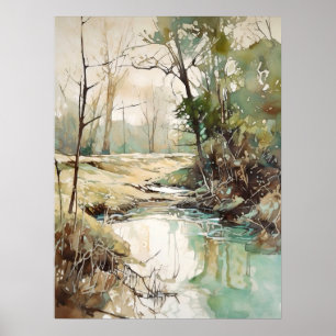 Malerei des Waldes River Watercolor Poster