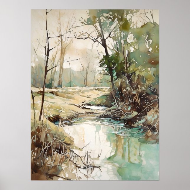 Malerei des Waldes River Watercolor Poster (Vorne)