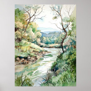Malerei des Waldes River Watercolor Poster
