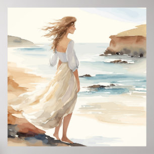 Malerei einer Frau in einem weißen Kleid Art Print Poster