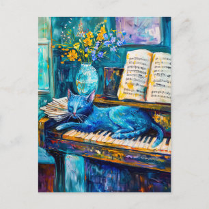Malerei einer Katze Schlafen auf Piano Postkarte