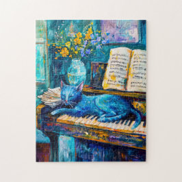 Malerei einer Katze Schlafen auf Piano Puzzle