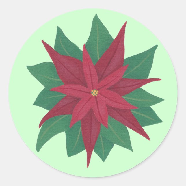 Malerei einer Poinsettia Blume Weihnachtskleber Runder Aufkleber (Vorderseite)