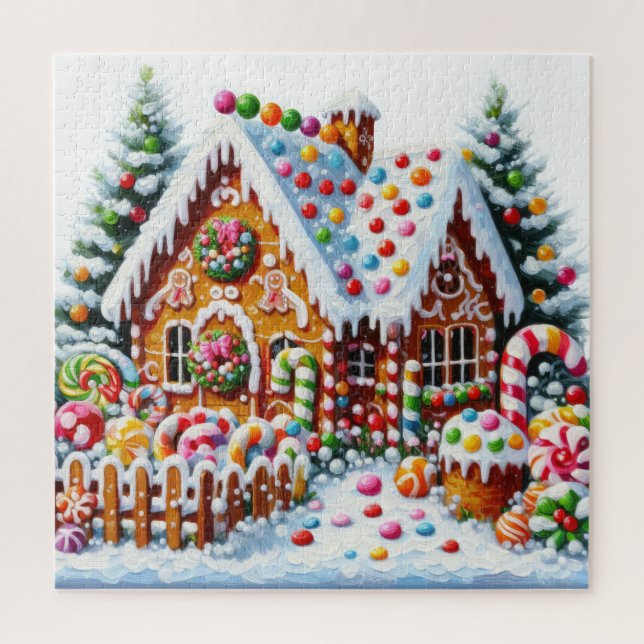 Malerei eines farbenfrohen Candy Gingerbread House Puzzle (Vertikal)