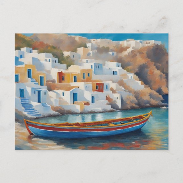 Malerei eines Fischerbootes im Ägäischen Meer Postkarte (Vorderseite)