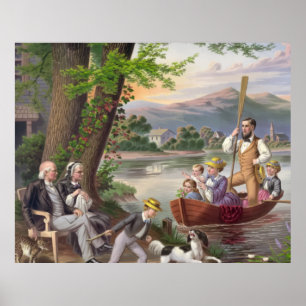 Malerei Familie Landschaft See Menschen Natur Hund Poster