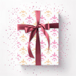 Malerei Fleur de Lis in Rosa und Orange Geschenkpapier