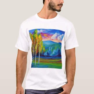Malerei grüner Bäume, blaue Berge T-Shirt