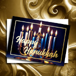 Malerei Hanukkah Menorah Blue Gold Folien Feiertagskarte<br><div class="desc">Malerei Hanukkah Menorah Blue Gold</div>