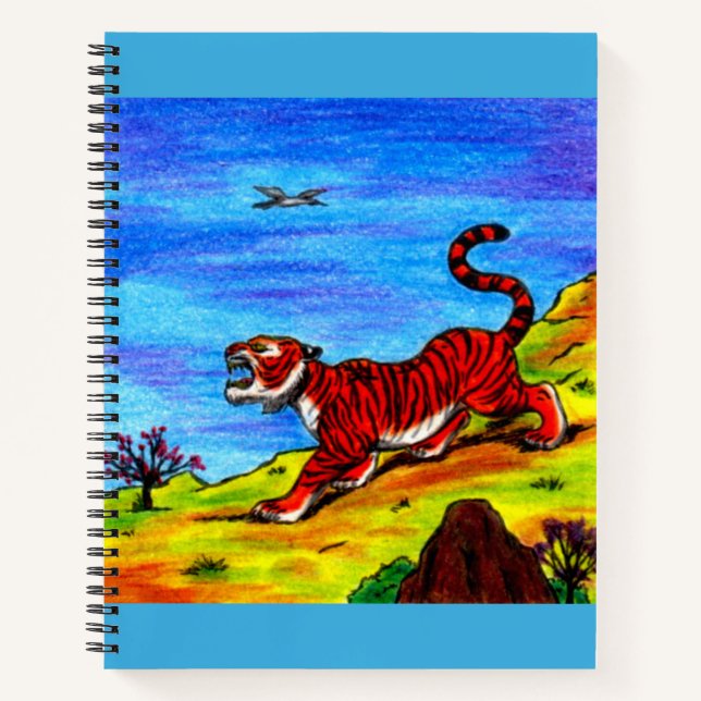 Malerei Illustration Tiger und Vogelwelt Notizbuch (Vorderseite)