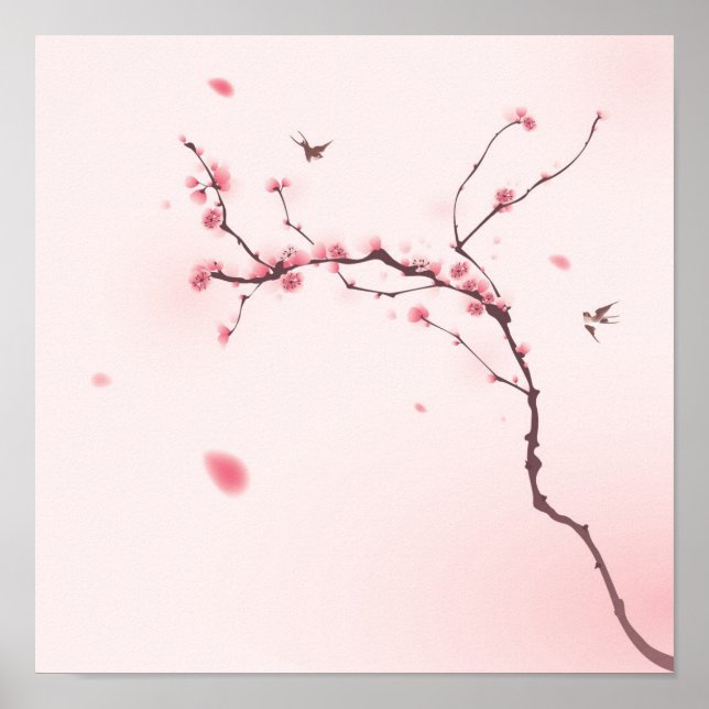 Malerei im orientalischen Stil, Kirschblüte Poster (Vorne)