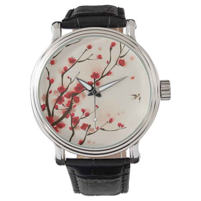 Malerei im orientalischen Stil, Pflaumenblüte im F Armbanduhr (Vorderseite)