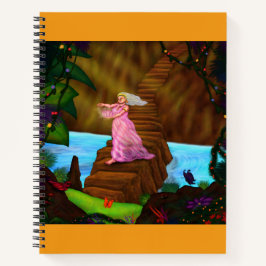 Malerei junger Frau, die über eine Brücke geht Notizbuch