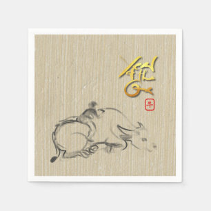 Malerei Kind Wasser Buffalo Chinesisch Ox Neujahr Serviette