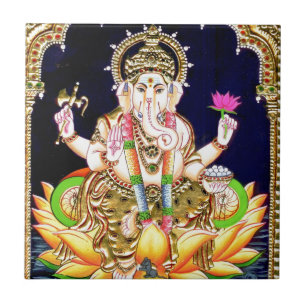 MALEREI LOTUSS GANESHA TANJORE FLIESE