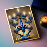Malerei Menorah Happy Hanukkah Gold Blue Folien Feiertagskarte<br><div class="desc">Malerei Menorah Happy Hanukkah Gold Blue</div>