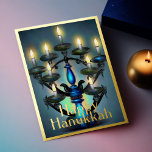 Malerei Menorah Happy Hanukkah Gold Blue Folien Feiertagskarte<br><div class="desc">Malerei Menorah Happy Hanukkah Gold Blue</div>