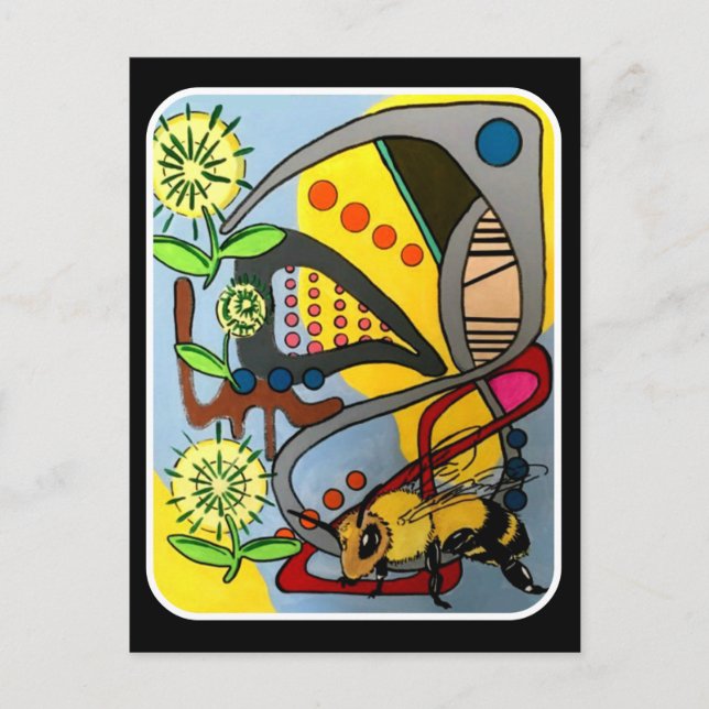 Malerei "MidCentury Mod Abstrakt Garden Bee" auf e Postkarte (Vorderseite)