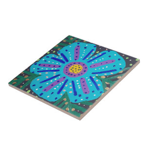 Malerei mit blauer Blume Fliese