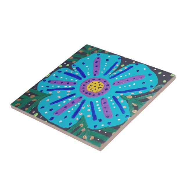 Malerei mit blauer Blume Fliese (Seite)
