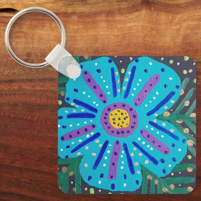 Malerei mit blauer Blume Schlüsselanhänger (Vorderseite)
