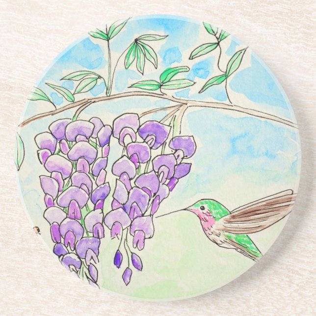 Malerei mit Hummingvogel und Wisteria Getränkeuntersetzer (Vorne)