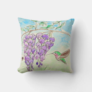 Malerei mit Hummingvogel und Wisteria Kissen
