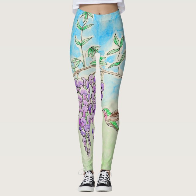 Malerei mit Hummingvogel und Wisteria Leggings (Vorderseite)