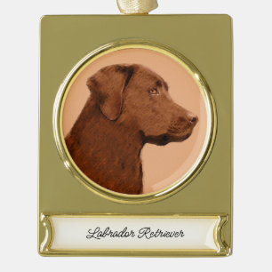 Malerei mit Labrador Retriever (Schokolade) - Hund Banner-Ornament Gold
