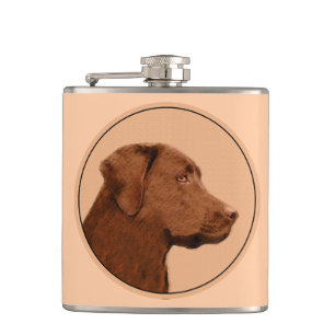 Malerei mit Labrador Retriever (Schokolade) - Hund Flachmann