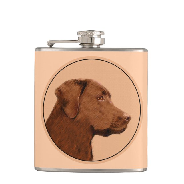 Malerei mit Labrador Retriever (Schokolade) - Hund Flachmann (Vorderseite)