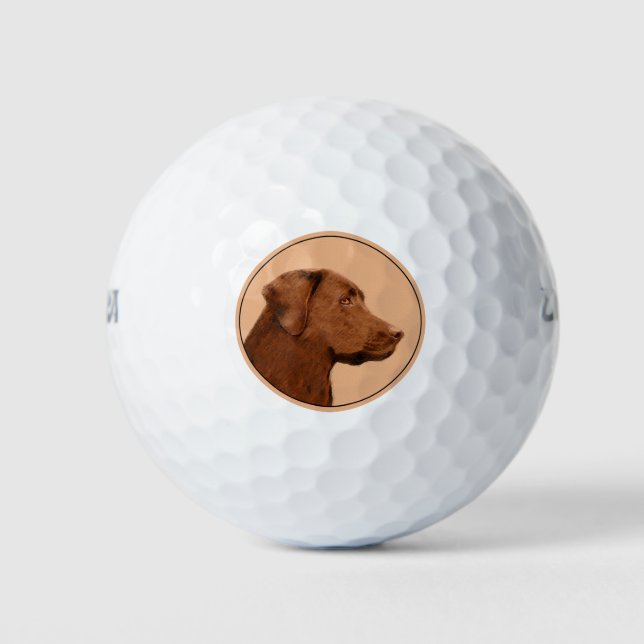 Malerei mit Labrador Retriever (Schokolade) - Hund Golfball (Vorderseite)