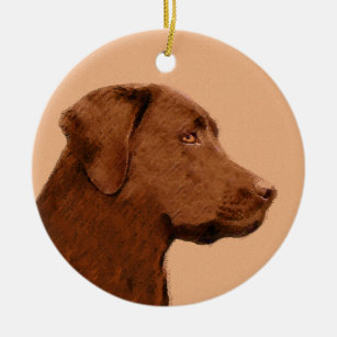 Malerei mit Labrador Retriever (Schokolade) - Hund Keramik Ornament