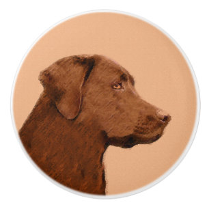 Malerei mit Labrador Retriever (Schokolade) - Hund Keramikknauf