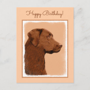 Malerei mit Labrador Retriever (Schokolade) - Hund Postkarte