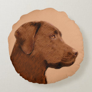 Malerei mit Labrador Retriever (Schokolade) - Hund Rundes Kissen