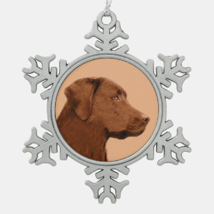 Malerei mit Labrador Retriever (Schokolade) - Hund Schneeflocken Zinn-Ornament