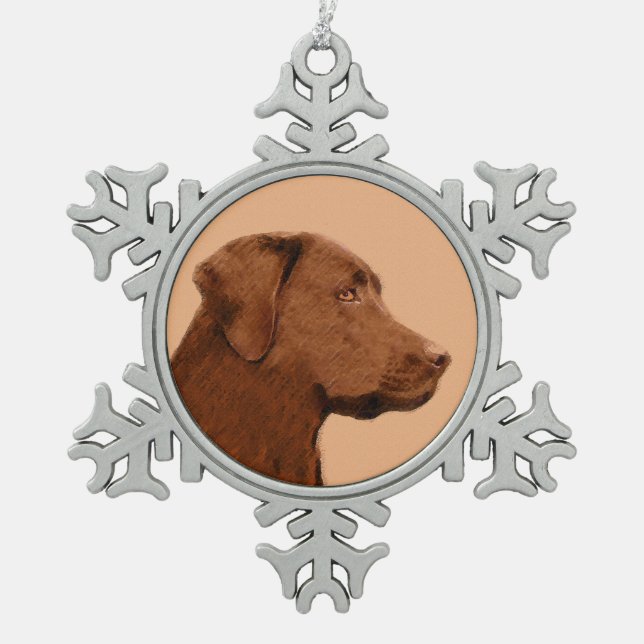 Malerei mit Labrador Retriever (Schokolade) - Hund Schneeflocken Zinn-Ornament (Vorderseite)