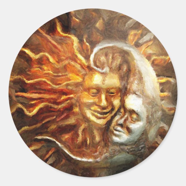 Malerei : Mondsonne Lieben Runder Aufkleber (Vorderseite)