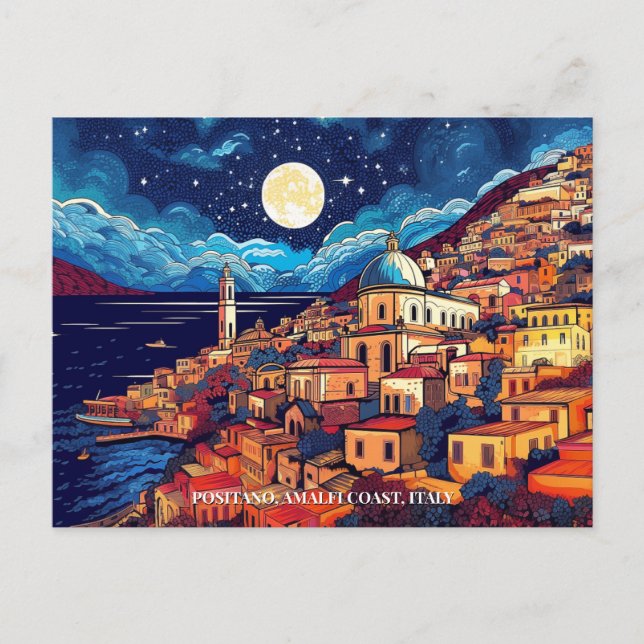Malerei Positano Amalfi Küste Italien Kunst, Dicht Postkarte (Vorderseite)