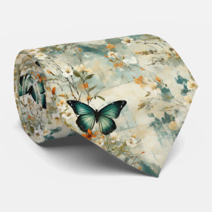 Malerei Teal Schmetterling Floral Salbei Terrakott Krawatte