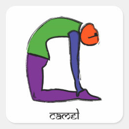 Malerei von Camel Yoga Pose mit Sanskrit Text. Quadratischer Aufkleber