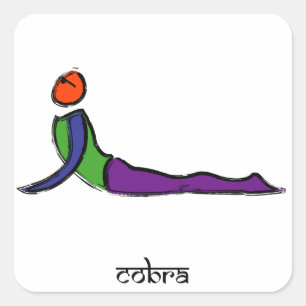 Malerei von Cobra Yoga Pose mit Sanskrit Text. Quadratischer Aufkleber