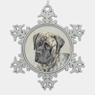 Malerei von englischen Mastiff (Brindle) - Hundeku Schneeflocken Zinn-Ornament